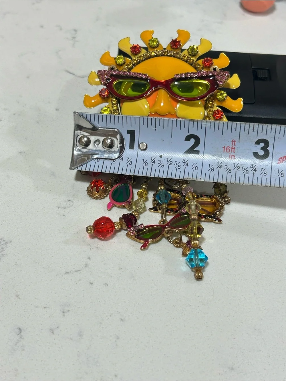 Vintage Lunch At The Ritz 2Go Large Crystal & Enamel Summer Fun Sun Brooch
